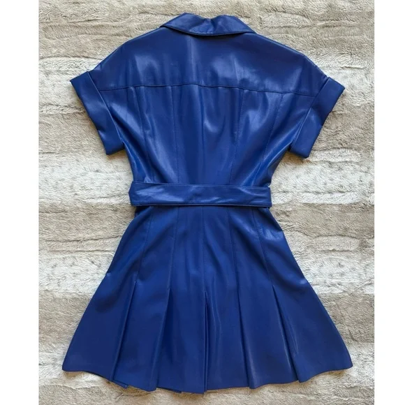 Alice + Olivia Shirley Faux-Leather Mini Shirtdress in Royal Size 2 - Picture 6 of 16
